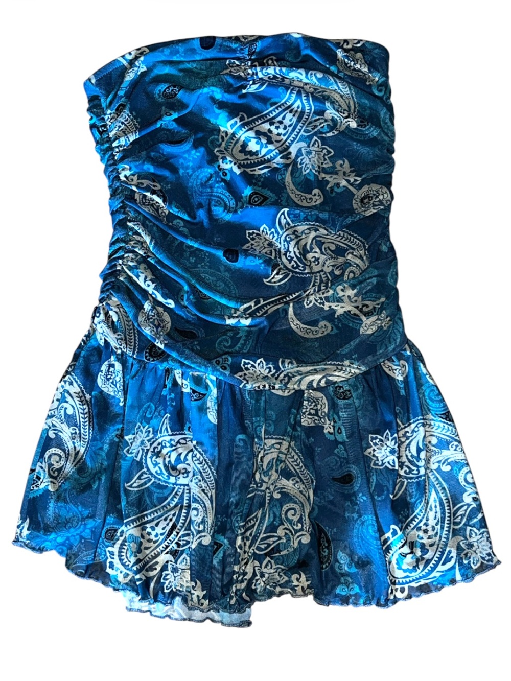 NWT J for Justify Blue Paisley Strapless Ruffled Mini Shorts Romper size M